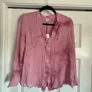 NWT Vince Pink Tie-Dye 100% Silk Blouse